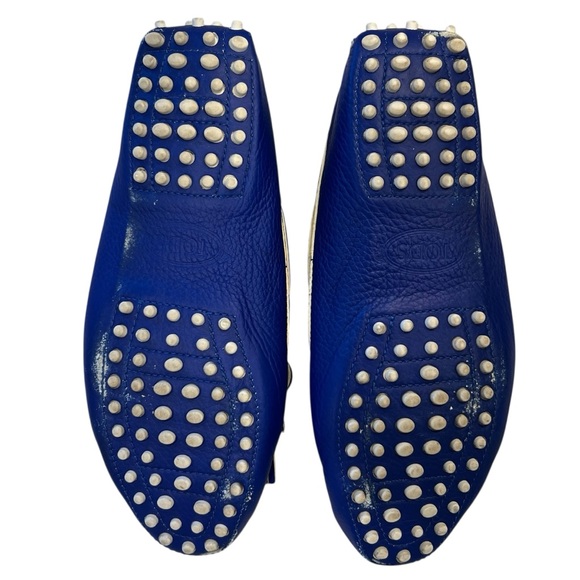 TOD'S Bubble Gommino Loafer Moccasin Italian Leather Fringe Blue Women's Size 39 - Picture 12 of 16